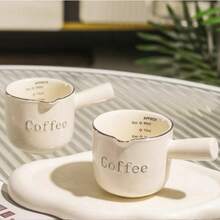1pc 90ML Ceramic Espresso Cup With Handle, V-Shaped Rim, Coffee Measuring Cup And Milk Pitcher, Suitable For Espresso Making And Milk Frothing, Ideal Choice For Espresso Lovers - Multicolor - View 3
