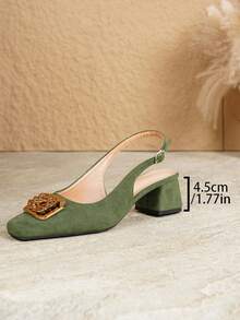 2026 New Elegant Suede Square Toe Chunky Heel 4.5cm Backless Sandals With Adjustable Buckle Design And Ring Wrap Intertwined Buckle, Soft And Comfortable Fit To Foot Shape, Easy To Walk, Suitable For Commuting, Gatherings, Dates And Various Occasions Women's Shoes - Dark Green - View 8