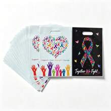 10/20/50PCS Charity Care Ribbon Theme Gift Bags, Hope & Support Printed Plastic Tote Bags, Charity Event Party Favor Bags - View 7