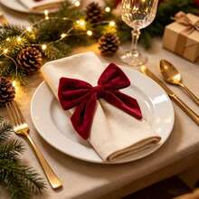 1 Set, Red, Green, Bow Christmas Napkin Rings, 12*12cm Seasonal Kitchen Table Decor, Christmas Home Decoration - Multicolor - View 1