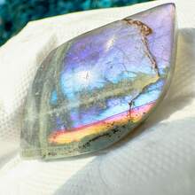 1pc Purple & Pink Glitter Labradorite Pendant, Jewelry, Decor, Natural Polished Labradorite Palm Stone, Desktop Decoration, Home Decor, Holiday Gift - Multicolor - View 8