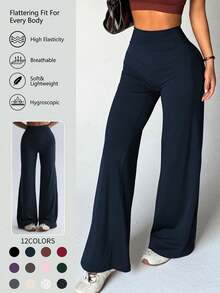 1pc Women's Solid Color Loose Yoga Wide Leg Pants, Comfortable Slim Fit Versatile, Suitable For Running, Fitness And Yoga Spring Sports - Navy Blue - View 2