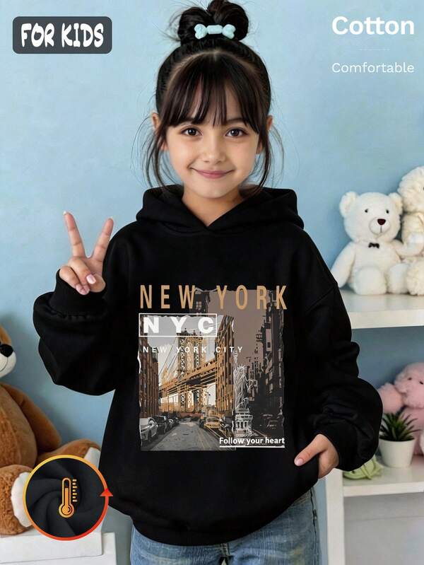 Autumn Girls Hoodie With NEW YORK N.Y.C City Print And Follow Your Heart Slogan Y2K
