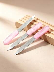 3pcs Pearlescent Pink Nail File Set, Nail Grooming Polishing, Manicure Tools, Travel Essential, Back To School Must-Have, Bedroom Vanity Practical, Affordable Good, Holiday Essential, Gift For Women - Multicolor - View 3