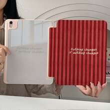 1pc Red Vertical Striped "Nothing Changes If Nothing Changes" Quote Print Protective Case, With Pen Slot, Multi-Angle Magnetic Stand, Supports Auto Sleep/Wake, Tablet Protective Case, Compatible With IPad PRO/AIR, Pad 5/6/7, MatePad - Multicolor - View 3