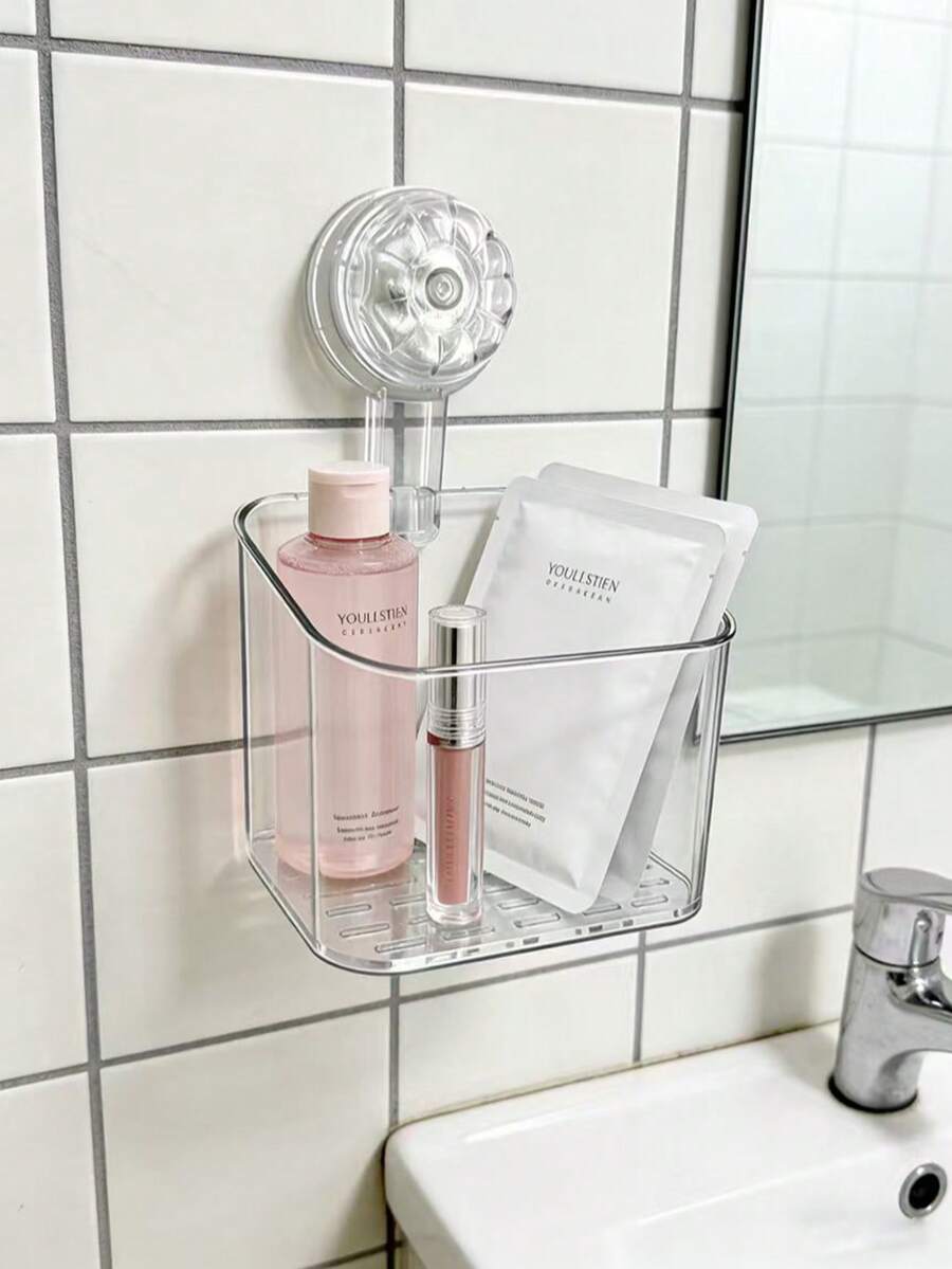1PC Transparent Non-Perforated Hook, Traceless Adhesive Hook, Bathroom And Kitchen Storage Box, Cosmetics Storage, Skin Care Products Storage, Beauty Tools Storage, Toiletries Storage Box, Multi-Functional Storage Box - A - View 1