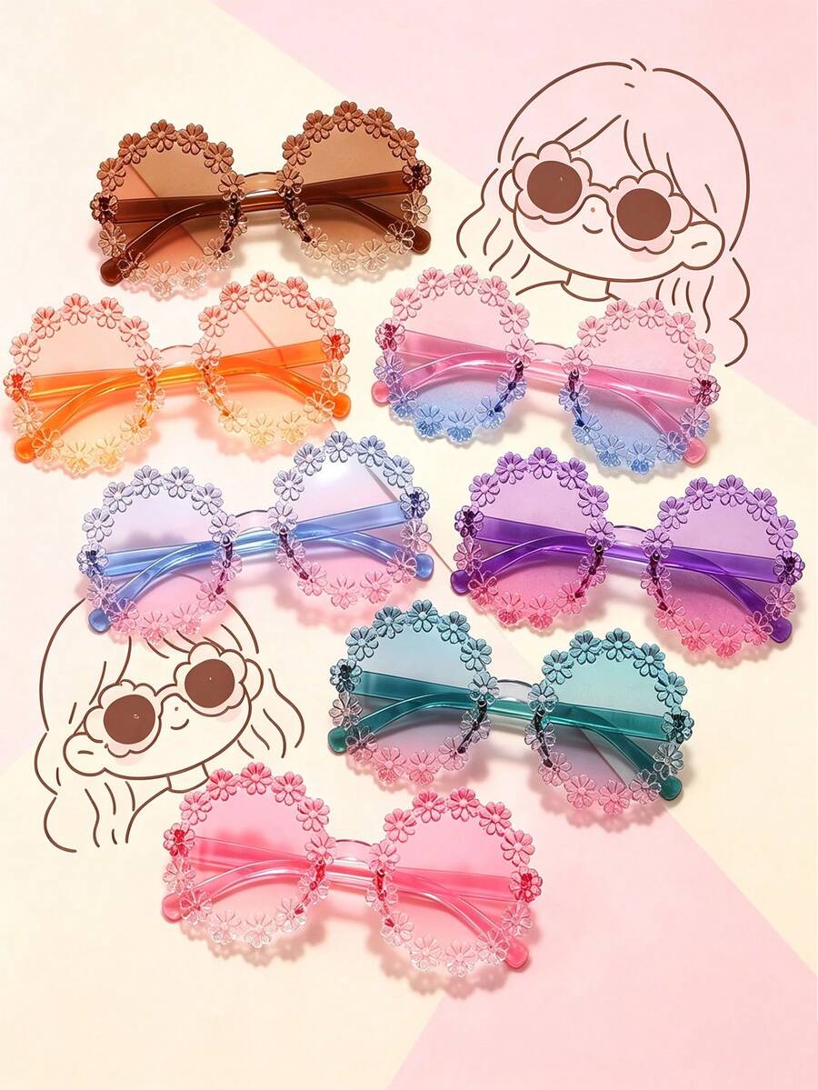 Girl Style Hollow Floral Frame Sunglasses With Colorful Gradient Lenses, Decorative Atmosphere Sunglasses For Travel And Party - Multicolor - View 1