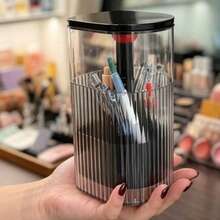 1pc Desktop Press-Down Storage Box, Dust-Proof Cosmetic Display Box, Automatic Lifting Makeup Box, Eyebrow Pencil & Powder Brush Organizer, Suitable For Makeup Storage,Makeup Organizer,Room Décor - View 6