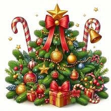 1/2/3pcs Christmas Tree Theme With Red Star, Gold Bell And Gift Box Heat Transfer Iron-On Stickers, Suitable For T-Shirts, Sweatshirts, Jeans, Jackets, Backpacks, Pillows And Other Clothing And Decal DIY - Multicolor - View 2