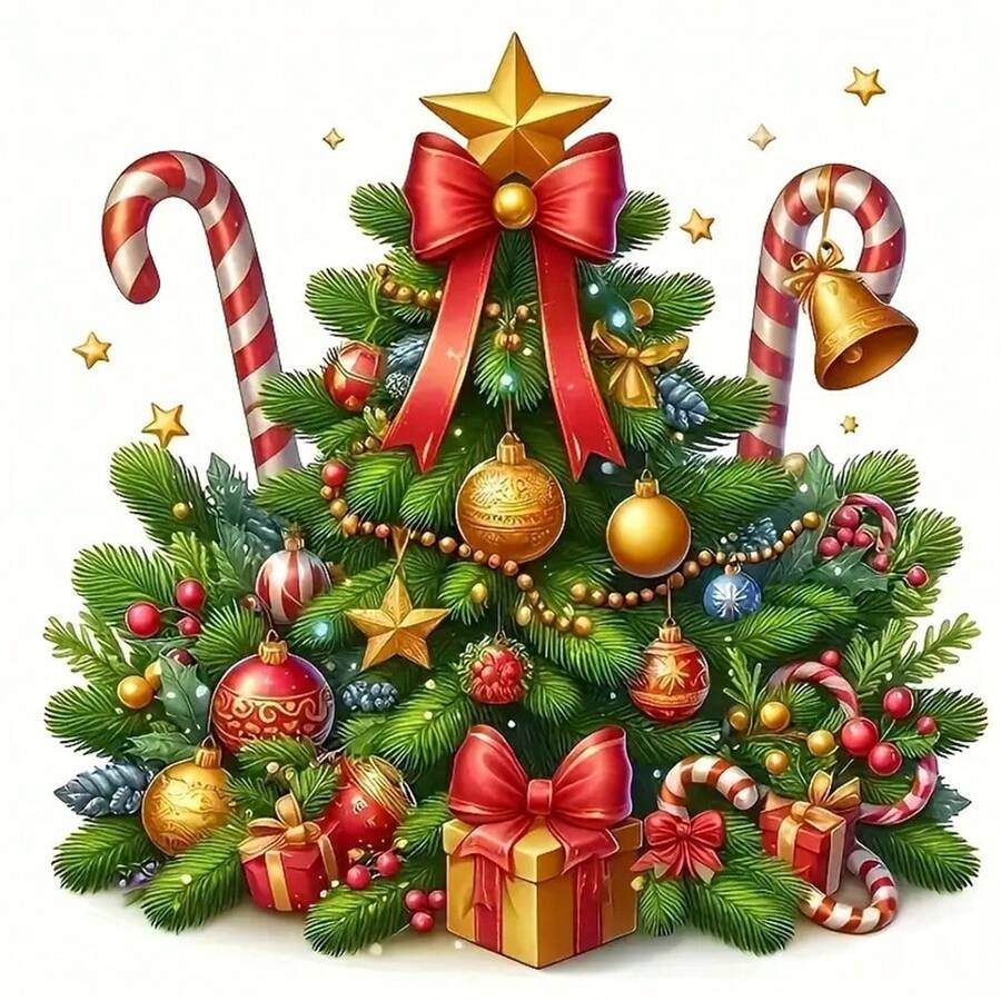 1/2/3pcs Christmas Tree Theme With Red Star, Gold Bell And Gift Box Heat Transfer Iron-On Stickers, Suitable For T-Shirts, Sweatshirts, Jeans, Jackets, Backpacks, Pillows And Other Clothing And Decal DIY