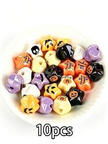 10pcs-Halloween Themed Five-Pointed Star Shaped Beads With Pumpkin, Skull And Trick Or Treat Printed Patterns, Straight Hole Design, Easy To Thread, Perfect For Beaded Pens, Bracelets, Keychains And Bag Charms. - 10pcs-halloween Stars - View 8