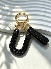 1 buah Gantungan Kunci Alfabet 26 Huruf Cantik, Huruf Rhinestone Imitasi Elegan Hitam & Emas Aksesori Wanita/Pria Cocok Untuk Hadiah Ulang Tahun/Wisuda/Ulang Tahun Hadiah Tahun Baru - Hitam - View 12