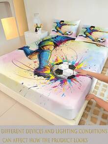 1 Stück Sportthema Spannbetttuch (Nur Spannbetttuch, kein Kissenbezug), mit FußballMuster, eng anliegender Matratzenschutz, geeignet für Einzel-/Doppel-/Queen-/King-Size-Betten. Schlafzimmer, Gästezimmer, Schulwohnheim, Hotel, ganzjähriges Dekorationsartikel, Geschenk für Eltern, Freunde, Partner - Verschiedenfarbig - Übersicht 6