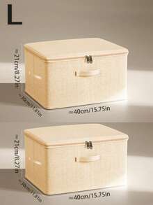 Caixa Organizadora de Armazenamento de Roupas em Tecido de Linho Bege, Design com Zíper Completo, Alças de Tecido Dupla Face, Dobrável à Prova de Poeira e Empilhável, Recipiente de Grande Capacidade, Adequado para Quarto, Dormitório, Apartamento e Berçário, Roupas, Cobertores, Roupa de Cama, Brinquedos - Bege - Visão 14