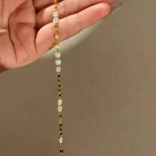 Women's Fashion Minimalist Inlaid White Zirconia 18K Gold Plated Versatile Daily Commute Bracelet - Gold - View 2