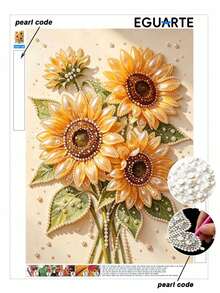 1 Set Of DIY Handmade Pearl Painting, Pearl Sunflower Pattern Decorative Painting, Comes With Self-Adhesive Pearls And Tools, DIY Handmade Inlaid Pearl Painting, Suitable For Home Decoration, Diamond Painting Kit, Frameless - A - View 1