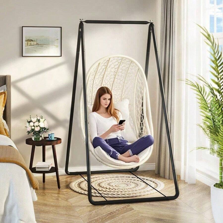 Outdoor Hammock Swing Frame (Excluding Hammock Chair), Cradle Frame, Indoor Balcony Swing Chair Frame, Metal Support Frame,Height 145cm - Black Without Chair - View 1
