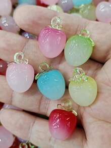 6pcs Random Color UV Plated Transparent Dual-Tone Gradient Cherry Beaded Pendant DIY Phone Strap Car Charm Bag Chain Jewelry Pendant Accessories - Multicolor - View 2