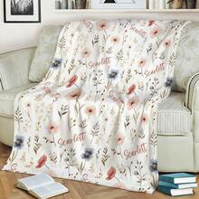 1 Personalized Pink Flannel Blanket With Custom Name. Pink And Blue Floral Design; A Soft, Warm Nap Blanket Suitable For The Sofa, Office, Or Camping. - Multicolor - View 3