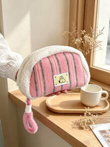 1pc Striped Plush Zipper Pouch, Soft Fuzzy Cosmetic Pouch With Wrist Strap, Cute Half-Moon Storage Pouch, Portable Small Pouch For Coins, Lipstick & Sundries, Fluffy Trim Design Makeup Pouch, Versatile Daily Storage Pouch For Travel & Daily Carry - Multicolor - View 10