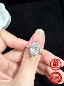 1 pieza Anillo de compromiso de mujer de plata de ley S925 con moissanita blanca ovalada de 5CT, anillo de boda, regalo de aniversario y promesa, adecuado para uso diario - Estilo A - Blanco - Ver 6