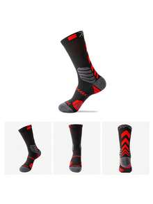 3 Pairs Men's Contrast Color Basketball Mid-Calf Socks, Cushioned Shock-Absorbing Breathable Training Sports Fitness Socks - Multicolor - View 5