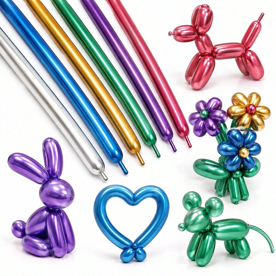 20/40pcs Metallic Color Magic Long Balloons, Latex Twisting Balloons, Latex Balloon Set, Shiny Magic Balloons, Suitable For Animal Sculptures, Birthday, Wedding, Kids Party - Multicolor - View 1