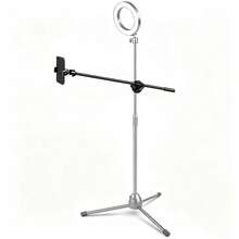 Suporte giratório 55cm para microfone com grampo universal plano, cabeça giratória e grampo para celular/tablet, projetado 3/8 rosca barra transversal - Preto - Visão 8