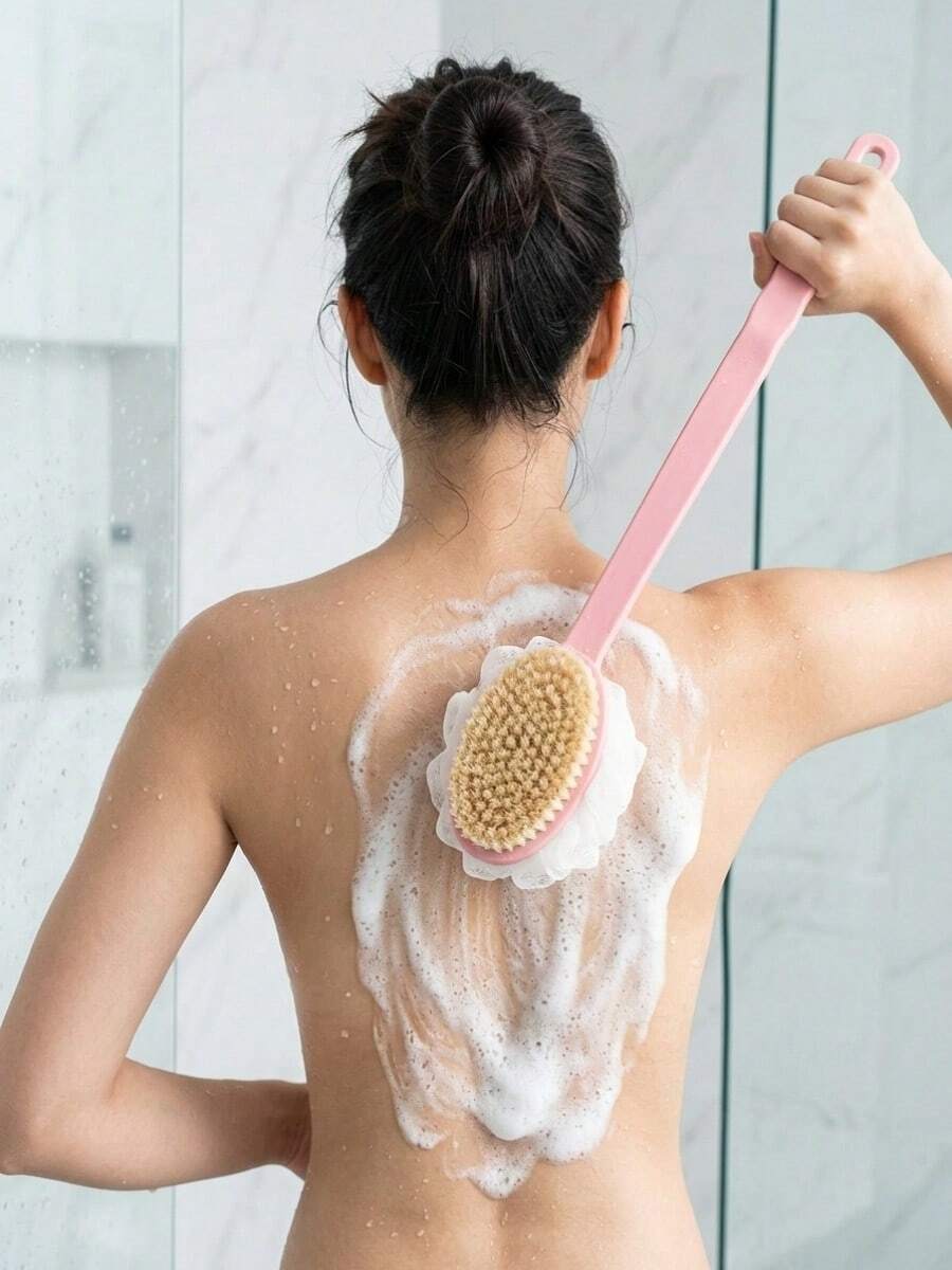 Long Handle Bath Brush, Suitable For Back Scrubbing And Shower Cleaning, 2-In-1 Bath Brush, Long Handle Soft Bristle Brush Head, Suitable For Back Cleaning And Body Cleaning, Long Handle Bath Brush (Do Not Use This Product Violently) - Multi-color - View 1