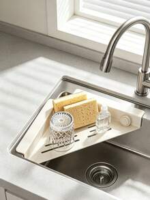 Expandable Sink Drain Rack, Adjustable Kitchen Sink Storage Tray, Anti-Slip Telescopic Sink Organizer For Sponge, Soap, Cup, Kitchen Counter Accessories - Practical Style - View 2