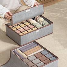 3/2/1pc Large Size Underwear & Socks Divider Storage Box With Lid, Minimalist Style Rectangular Foldable Underwear & Socks Storage Basket, Drawer-Style Divider Storage, Attractive Organizer Box, Suitable For Home And Dorm Use (17 Compartments) - Grey - View 7