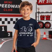 Camiseta Infantil Speedway Racing Campeonato Número 10 Pista Corrida Carro Piloto Velocidade Radical 100% Algodão - Azul escuro - Visão 2