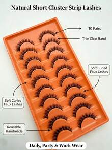 10 Pairs Natural Long Strip False Eyelashes, 3D Hand‑Crafted Cross Lashes With Soft Black Band, Reusable Light‑Weight Soft Curly Eyelashes For Daily Commute, Office & Party Makeup - View 2