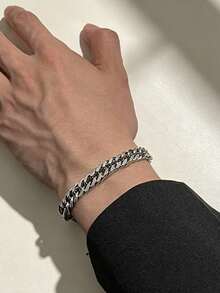 8mm Hip Hop Stainless Steel Miami Cuban Link Bracelet, Unisex - Silver - View 2