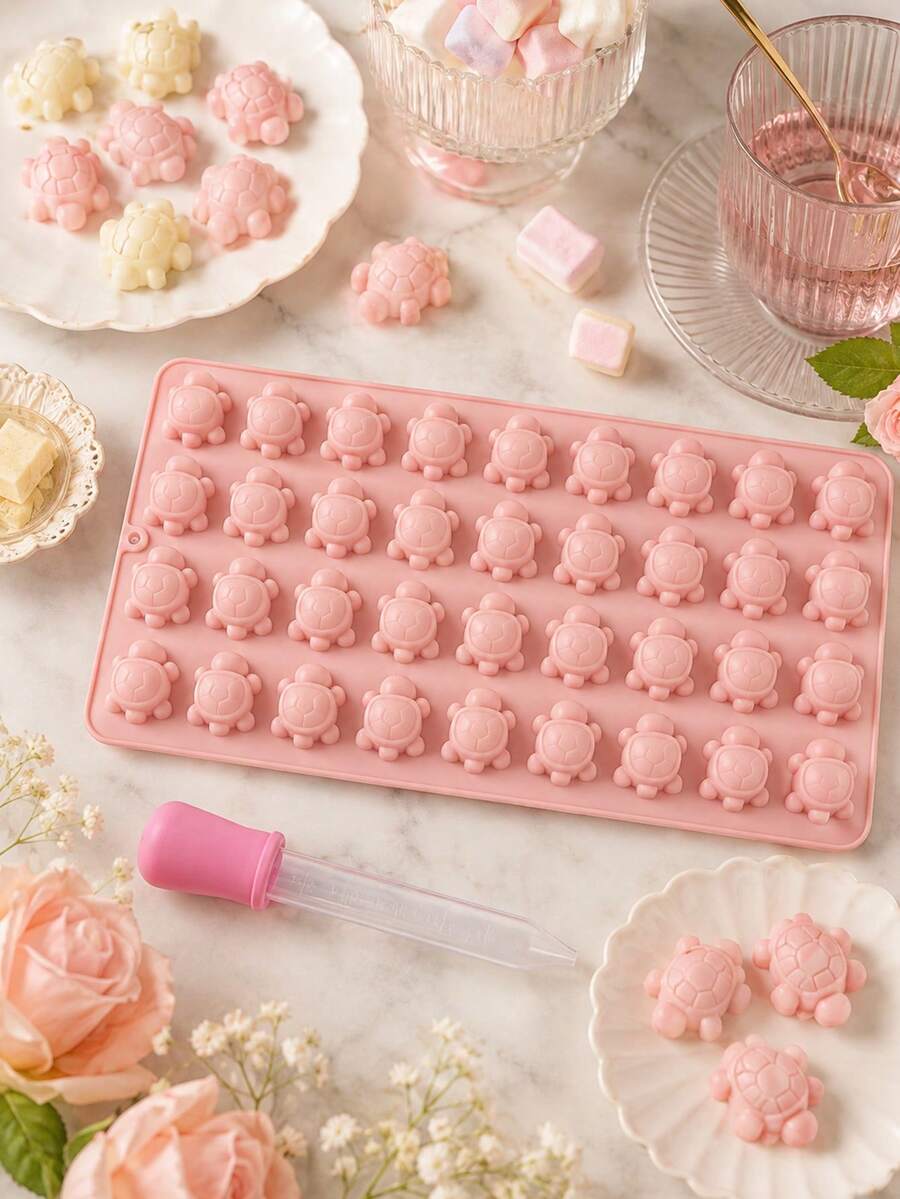 36-Cavity Mini Turtle Silicone Baking Mold, Pink Soft Easy-Release, 3D Design Suitable For Chocolate Mold, Candy Mold, Jelly Pudding Mold, Ice Cube Mold, Baking Mold, Handmade Wax Mold