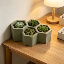 4-Compartment Cosmetic Storage Box, Accessory Storage Box, Perfume Storage Box, Hair Organizer, Room Decor Interlocking Hexagonal Succulent Planter, Modular Connectable Geometric Planter Set, DIY Combination Desktop Plant Container, Suitable For Cactus And Small Plants, Minimalist Style Desktop Home Office Indoor Decoration - White - View 2
