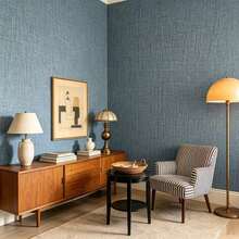 1 Roll Blue Linen Texture Wallpaper, Self-Adhesive Removable Wall Sticker, Suitable For Bedroom, Dining Room, Kitchen Cabinets And Other Wall Surfaces, Removable, Suitable For Countertops, Furniture Renovation, Wall Decoration - Blue Plain Fabric Texture - View 2