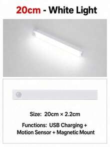 4 قطع شريط إضاءة LED دافئ USB 10/20/30/50 سم مع مستشعر حركة - شريط إضاءة LED بمستشعر حركة لاسلكي، إضاءة تحت الخزانة، مصباح ليلي مغناطيسي قابل للشحن قابل للالتصاق للممر وخزانة المطبخ والرف والخزانة وديكور المنزل - متعدد الألوان - مشاهدة 17