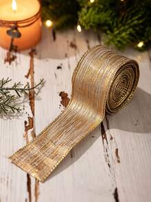 Glitter Christmas Ribbon, Gold & Silver Fabric Ribbon Roll, Can Make Christmas Bows, Suitable For Gift Wrapping, Christmas Tree Decoration, Wreath Making, Gift Packaging, Holiday Home Party Decoration Supplies - A - View 6