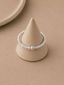 GLIMMER GI 1pc S925 Sterling Silver Hypoallergenic Ring, Crushed Silver Elastic Adjustable Ring For Women, Minimalist Fashion Luxury Niche Design, Elegant Personality, Suitable For Daily Wear/Vacation/Valentine's Day/Birthday/Mother's Day Gift, Gift Box Included - Sterling Silver - View 4