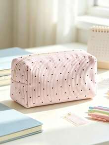 Campus Style Polka Dot Pencil Case/Stationery Storage Bag - Multi-Functional Large Capacity Design, Suitable For Storing Office Supplies, Creative Multi-Purpose Pencil Box Or Portable Travel Makeup Bag, Ideal For Students And Adults Daily Use. Polka Dot Density And Stripe Direction Random - Multicolor - View 6