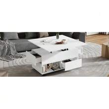 Height-Adjustable Coffee Table, 3-In-1 Multifunctional Living Room Table With Wheels, 4 Drawers, Coffee Table, For Living Room, Home Office, Convertible Into A Dining Table, White, 100x50x52cm - White - View 8