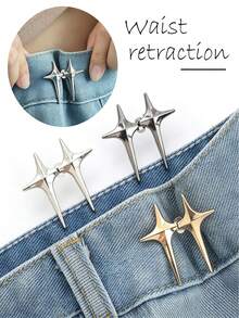 1 Set Adjustable Star-Shaped Button Waist Tightener, No-Sew No-Tool Removable Decorative Waist Buckle Set, Suitable For Loose Jeans, Pants, Skirts, Cuff Denim Button Pins - Multi-color - View 8