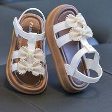 Caweiny Girls' Fashion Sunny Sandals Korean Style Hook & Loop Daily Outing Soft Sole Princess - White - View 3