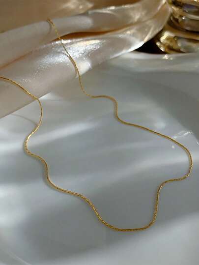 1pc Minimalist Premium Gold-Tone Stainless Steel Thin Chain Necklace With Clasp, Versatile Jewelry For Women's Daily Commute And Gift