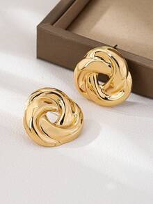 1 Pair Fashionable Elegant Gold Twisted Flower Stud Earrings For Women, Versatile Daily Wear, Commute, Date, Party, Gathering, Elegant Jewelry - Multicolor - View 4