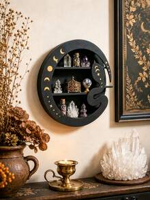 1 buah Rak Penyimpanan Gantung Dinding Dekorasi Ruangan Rak Pajangan Tiga Lapis Dekorasi Rumah Kamar Tidur Ruang Tamu Dekorasi Dinding Rak Penyimpanan Dinding Pola Fase Bulan Braket Gaya Sihir Misterius Rak Pajangan Ornamen Mineral - ular - View 2
