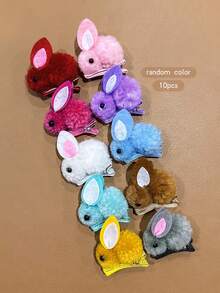 10pcs Random Color Plush Rabbit Hair Clips, Minimalist Style Hair Accessories For Daily Wear - Multicolor - View 7