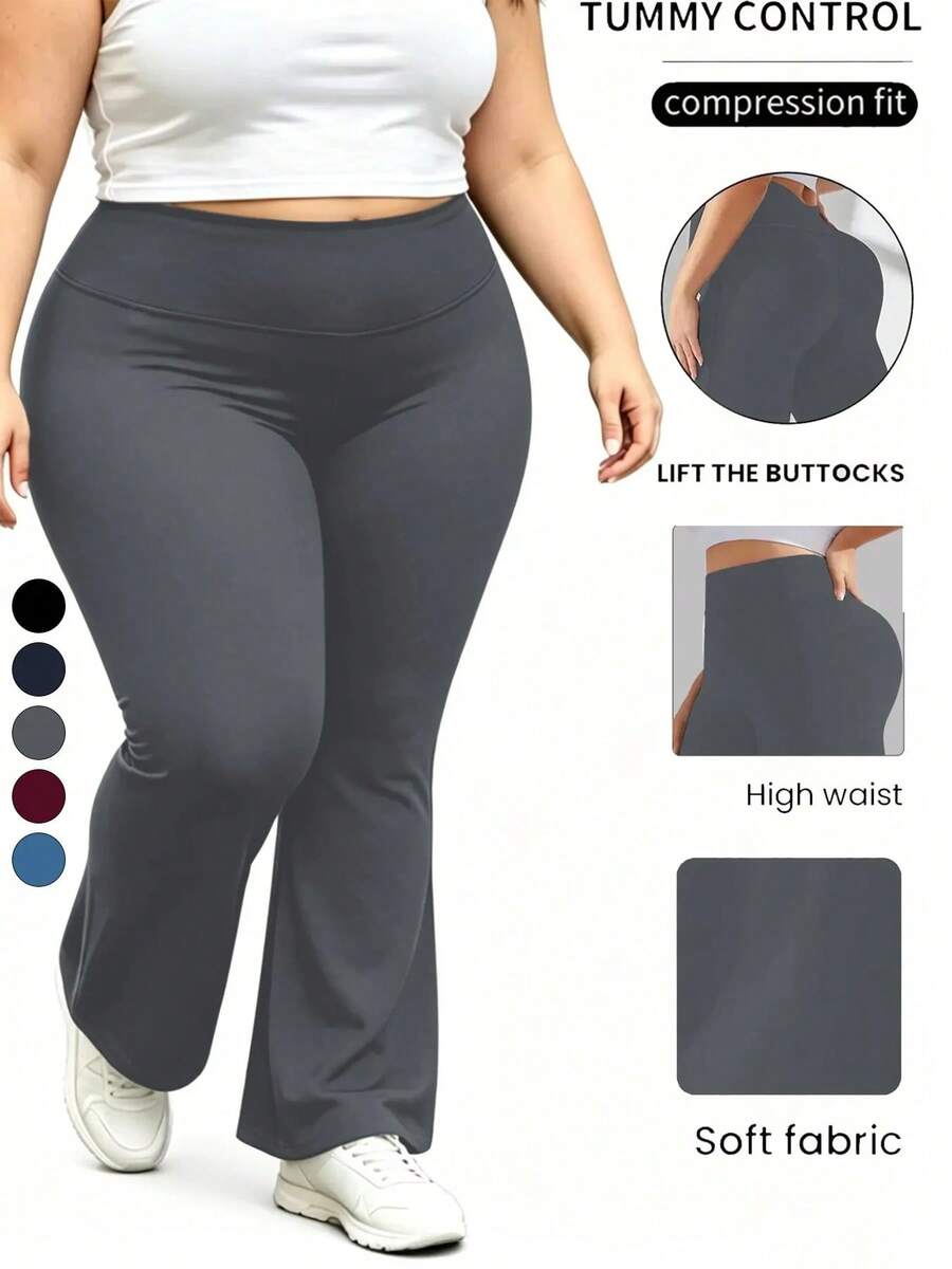 Pantalones acampanados de talla grande, cintura alta con cintura elástica, tejido suave y transpirable, ropa casual para todas las estaciones, disponibles en varios colores - Gris Oscuro - Ver 1