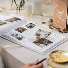 1pc Personalized A4 Green Linen Wedding Guest Book, Customized Name & Date Sign-In Guestbook, Wedding Anniversary Gift, Suitable For Wedding Guest Signatures And Photo Collection - Multicolor 2 - View 4